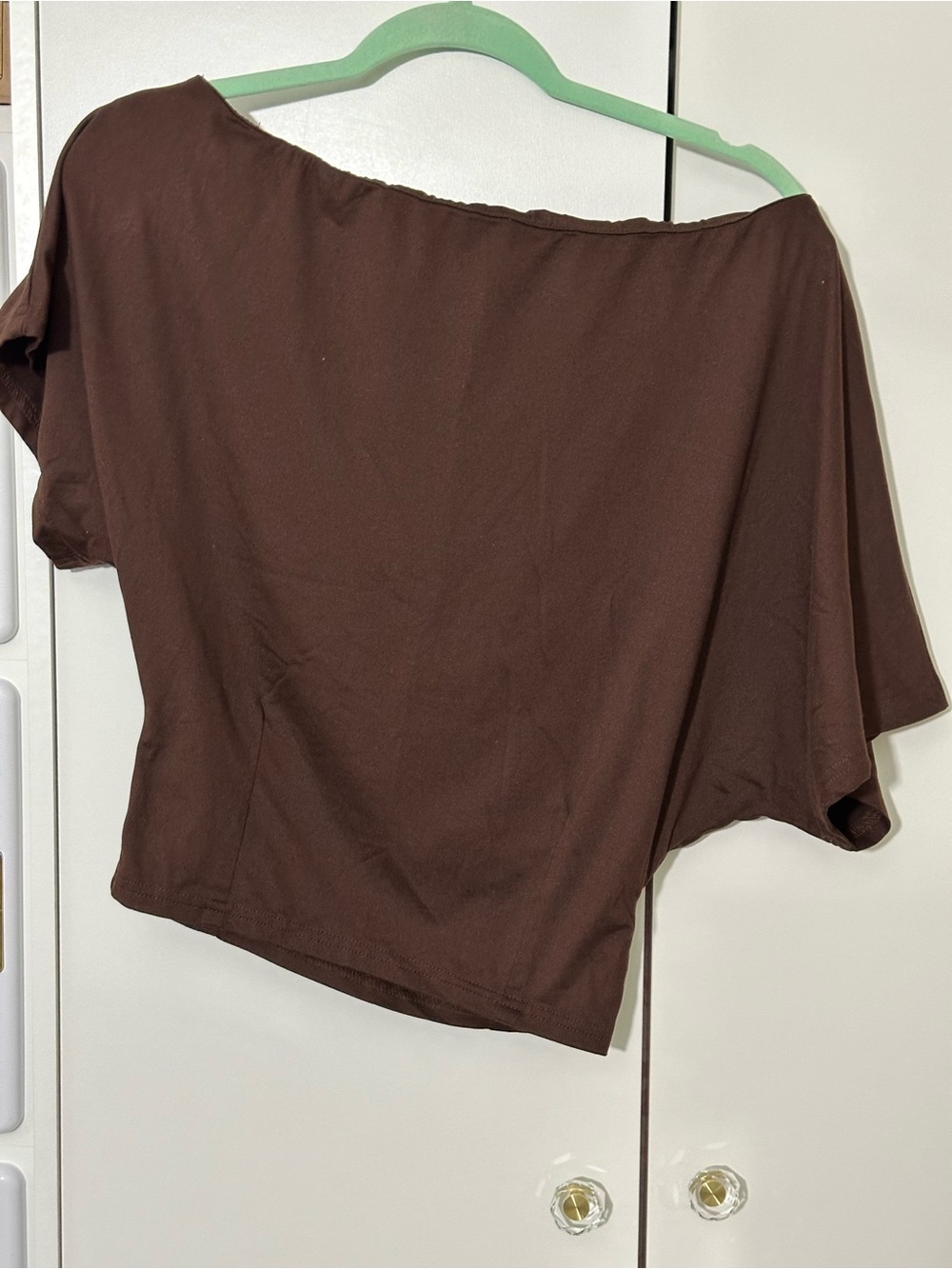 SHEIN Chocolate Brown Off-Shoulder Crop Top